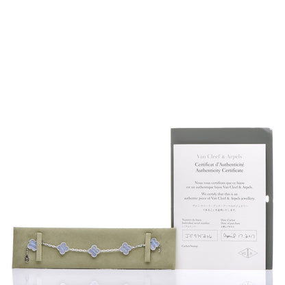 Van Cleef & Arpels 18K White Gold Chalcedony 5 Motifs Vintage Alhambra Bracelet 6 of 6