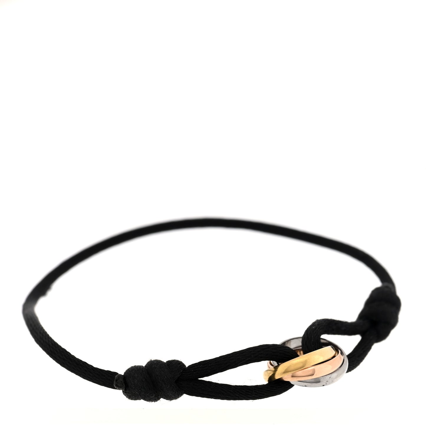 18K Pink Yellow White Gold Trinity Adjustable Cord Bracelet Black
