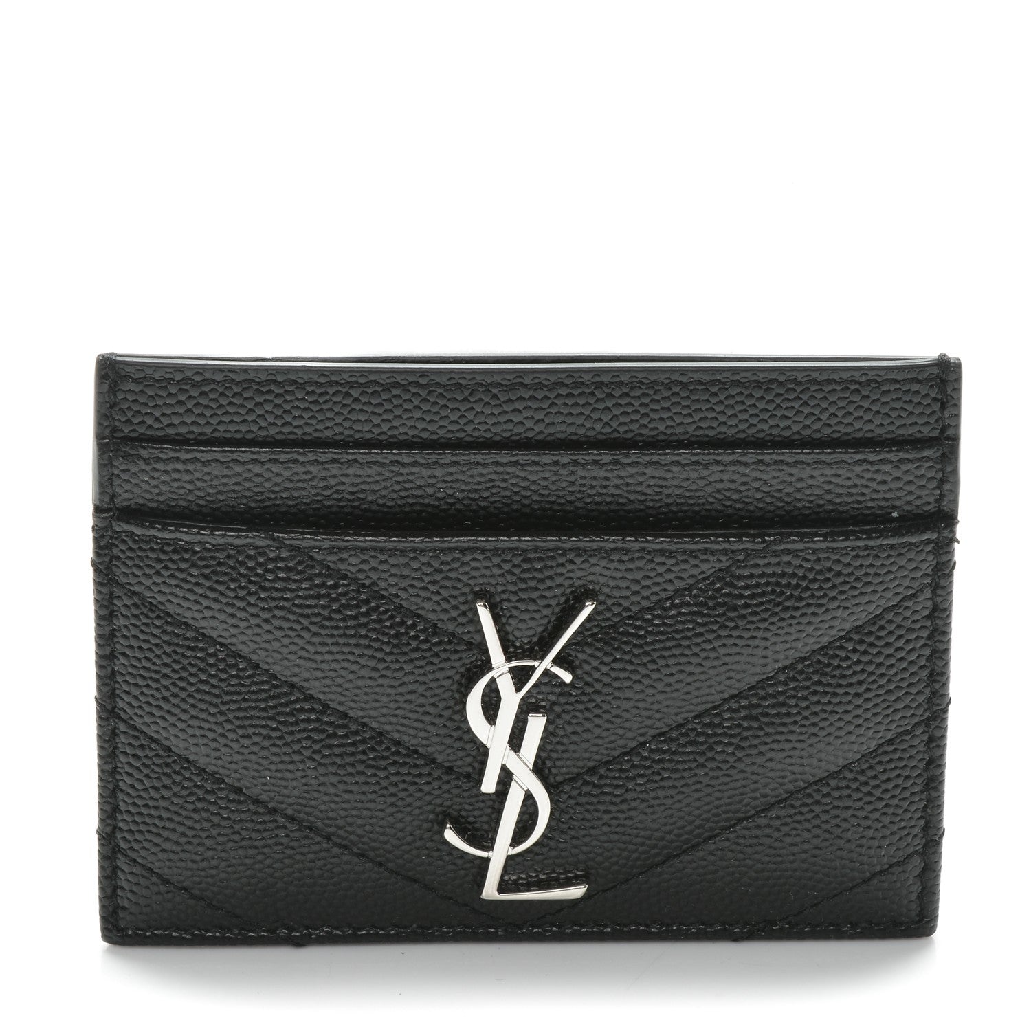 Saint Laurent Grain De Poudre Matelasse Chevron Monogram Credit Card Case Black 1 of 6