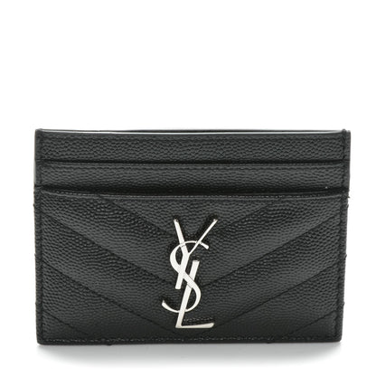 Saint Laurent Grain De Poudre Matelasse Chevron Monogram Credit Card Case Black 1 of 6