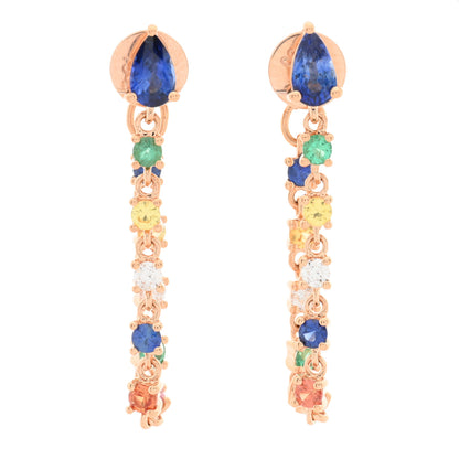 Anita Ko 18K Rose Gold Diamond Rainbow Sapphire Emerald Loop Earrings 1 of 4