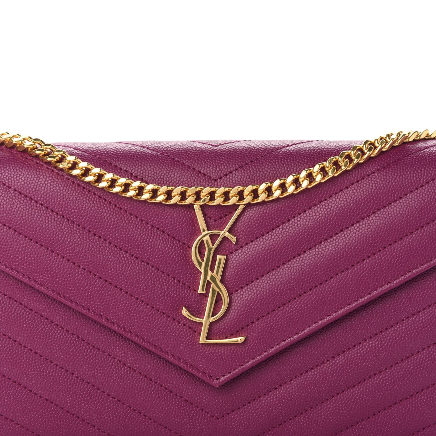 Saint Laurent Grain De Poudre Matelasse Chevron Monogram Chain Wallet Dark Grape 10 of 10