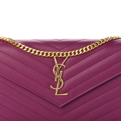 Saint Laurent Grain De Poudre Matelasse Chevron Monogram Chain Wallet Dark Grape 10 of 10