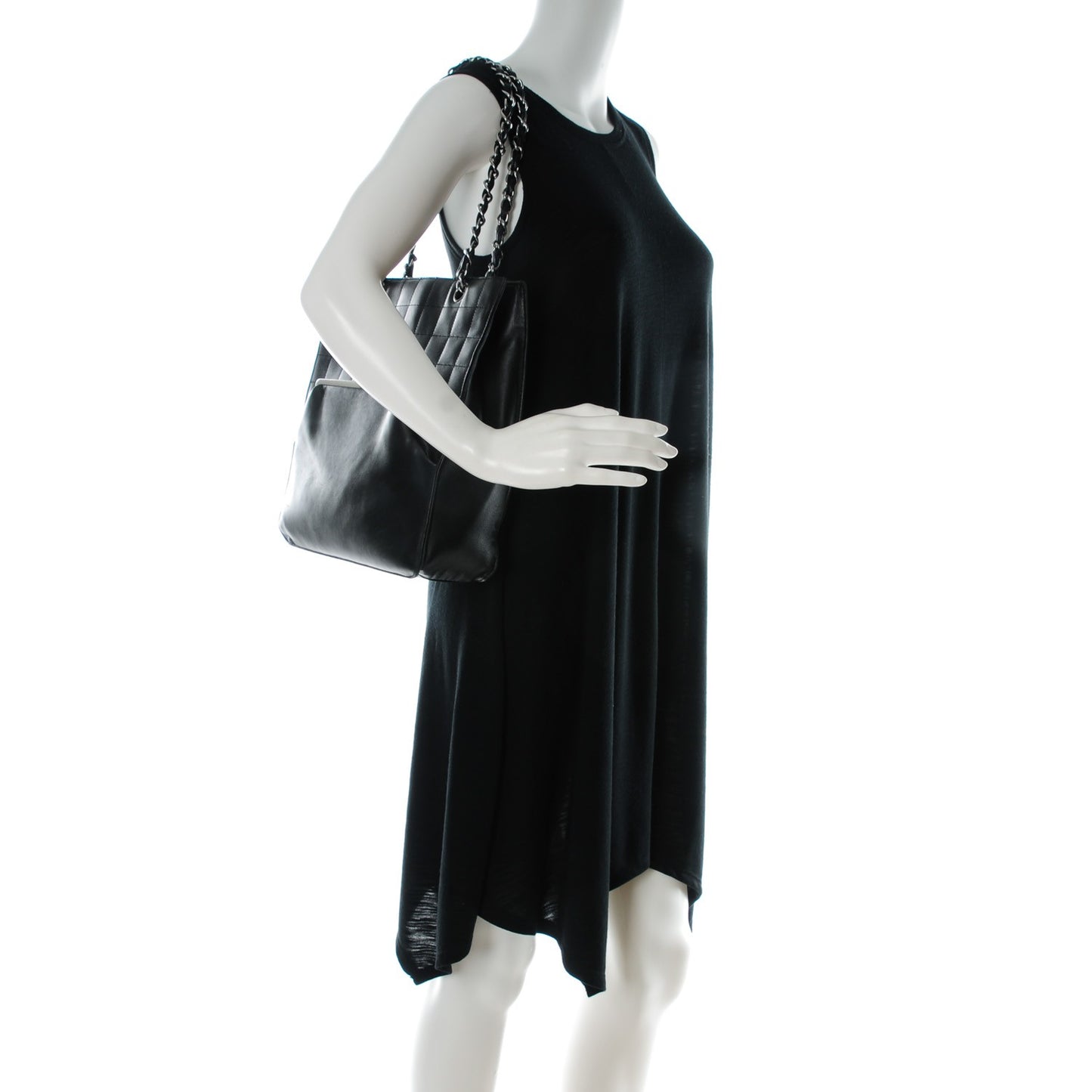 Lambskin Square Stitched Tote Black