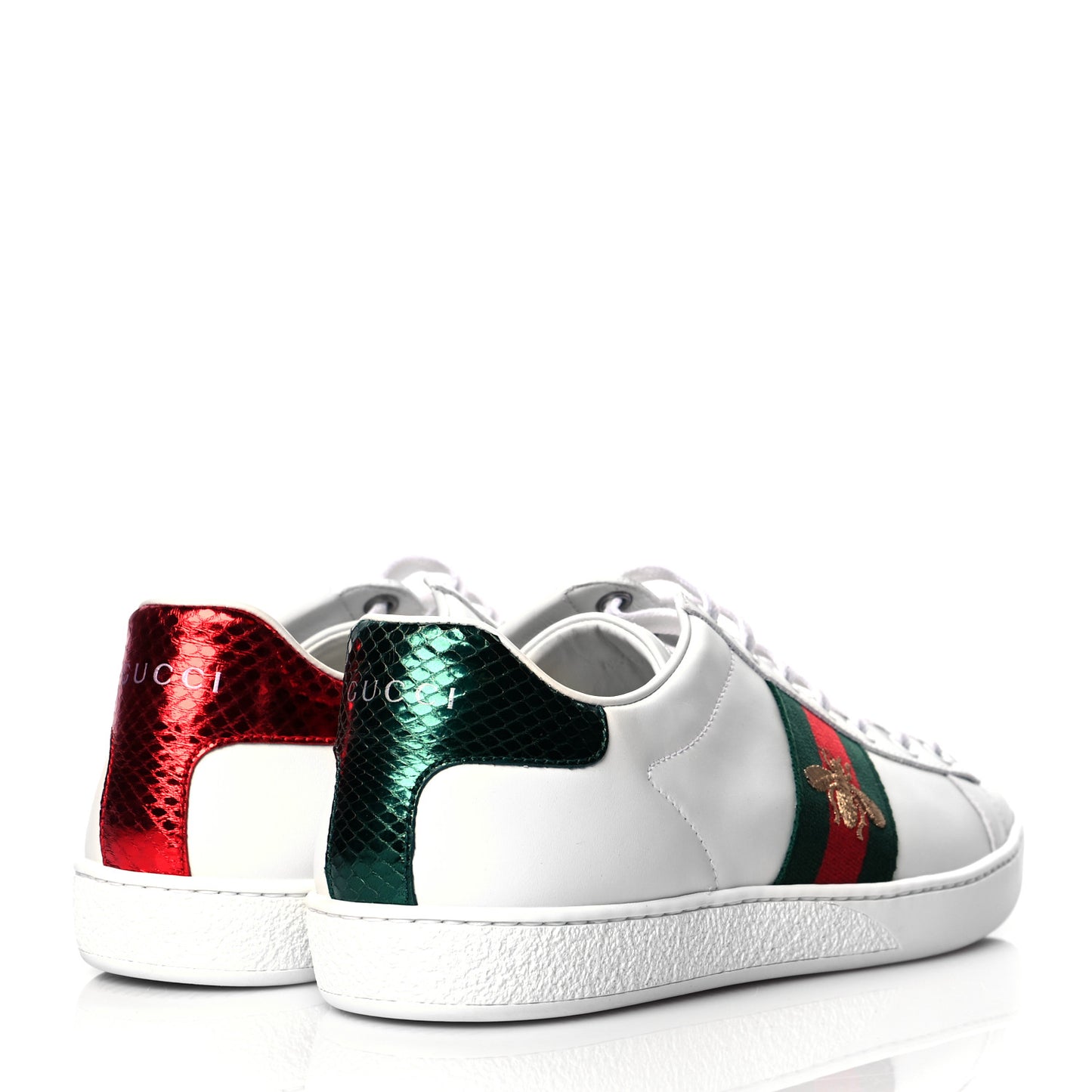 Calfskin Ayers Bee Embroidered Womens Ace Sneakers 37.5 White Green