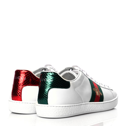 Gucci Calfskin Ayers Bee Embroidered Womens Ace Sneakers 37.5 White Green 4 of 9