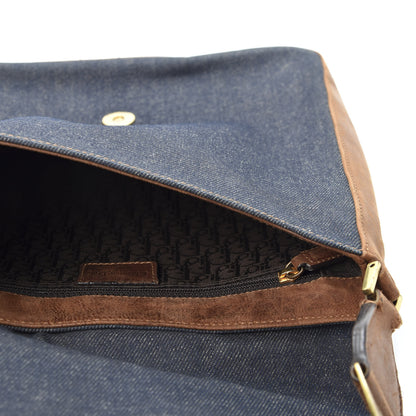 Christian Dior Denim Calfskin Street Chic Messenger Blue Brown 4 of 9