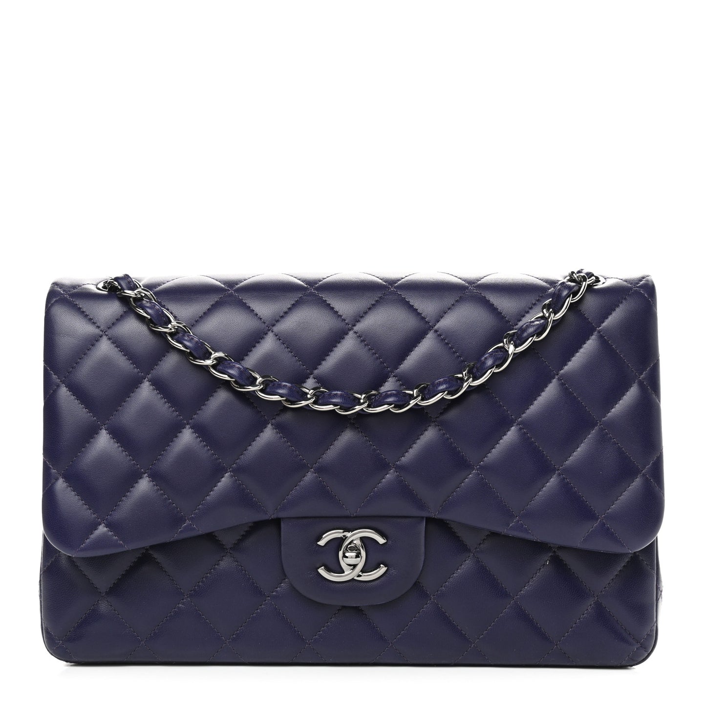 Lambskin Quilted Jumbo Double Flap Purple