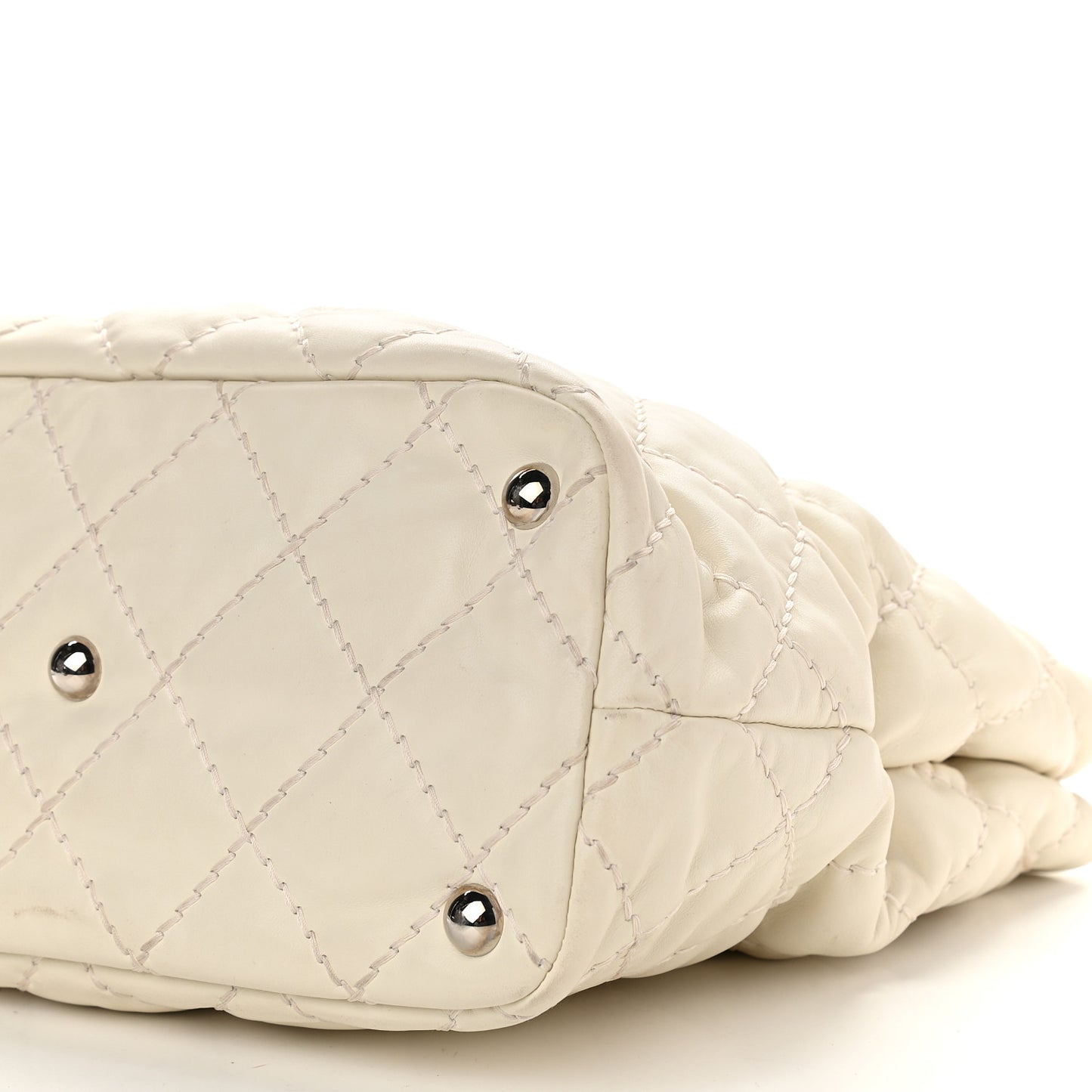Calfskin Contrast Stitch Tote Beige
