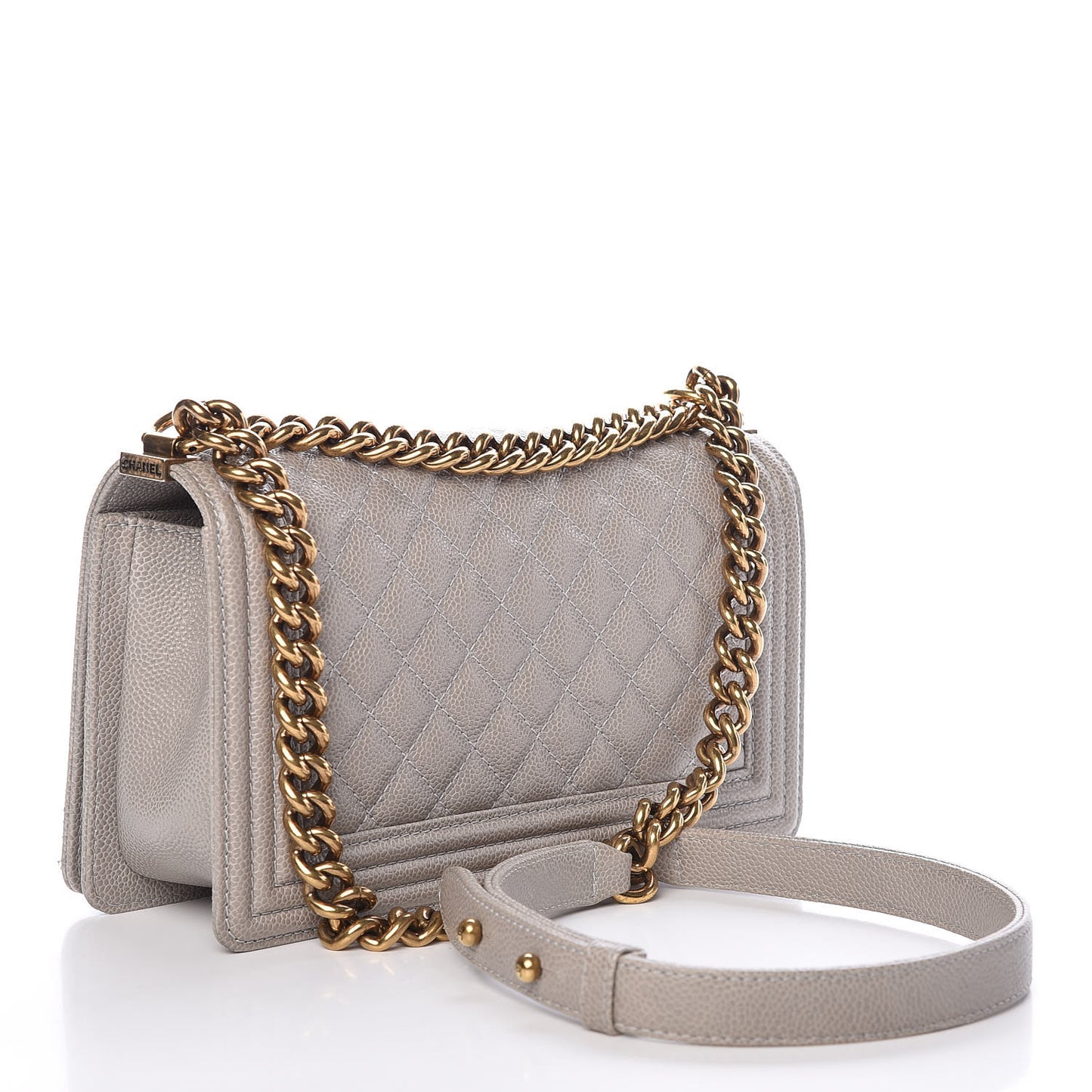 Caviar Quilted Medium Boy Flap Light Grey