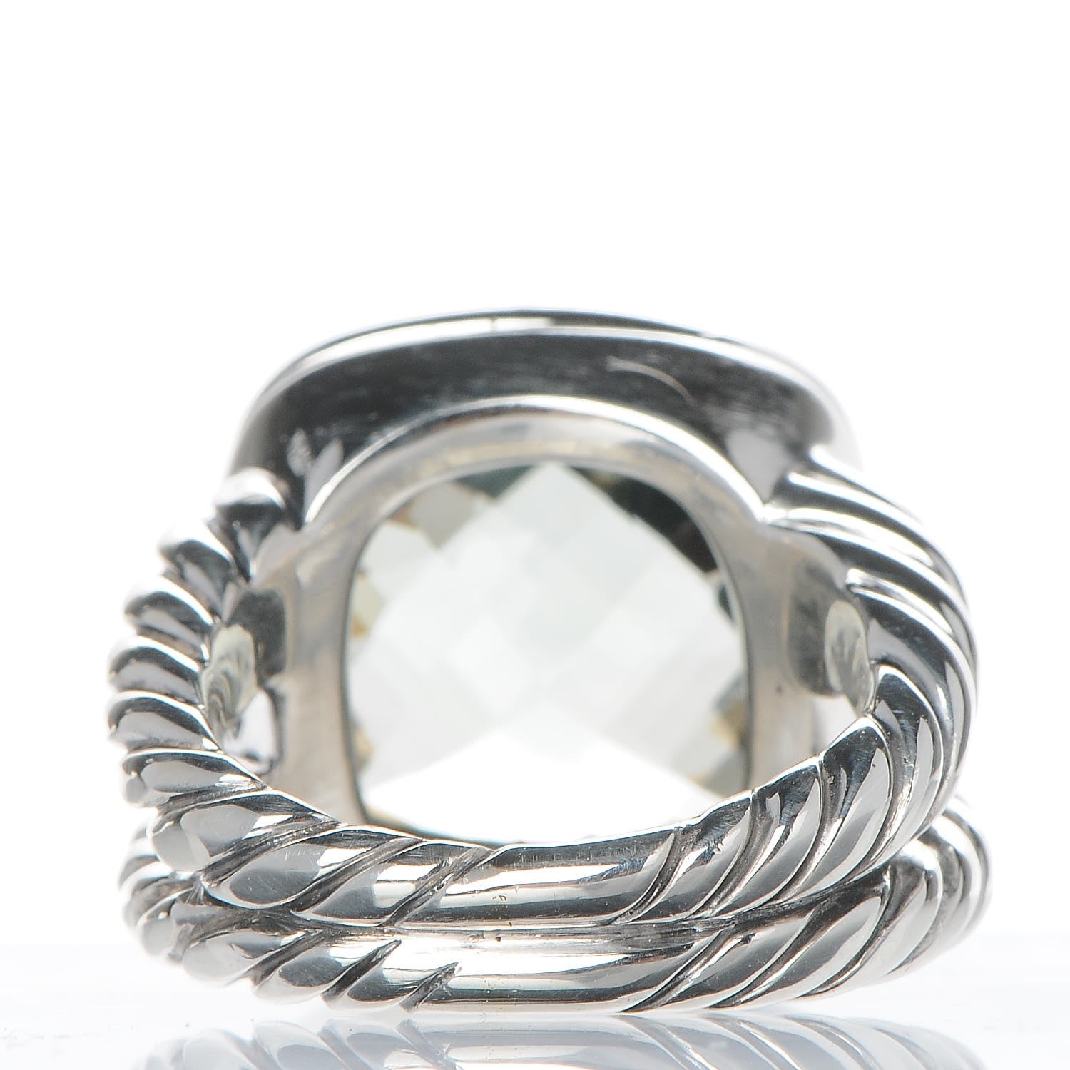 David Yurman Sterling Silver Diamond Prasiolite 14mm Albion Ring 52 6 4 of 5
