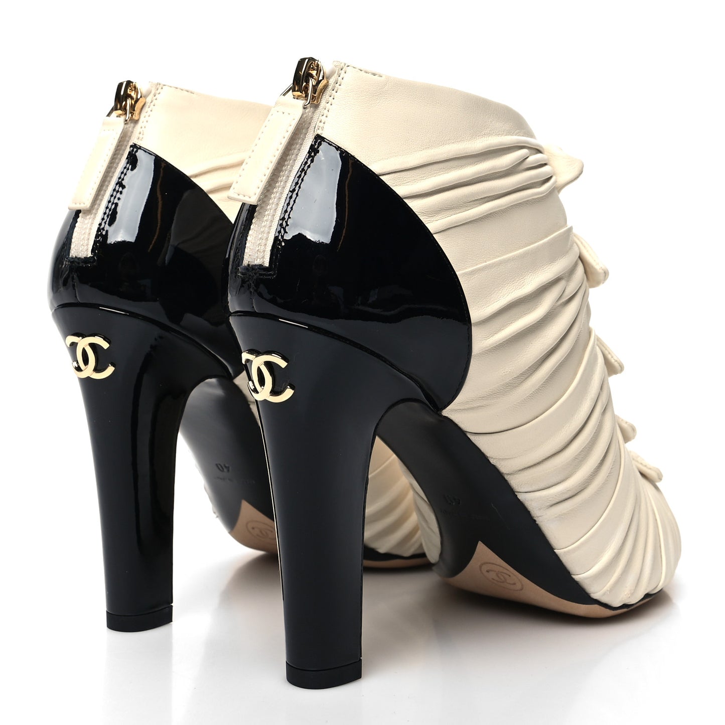 Lambskin Patent Bows Short Boots 40 Ivory Black