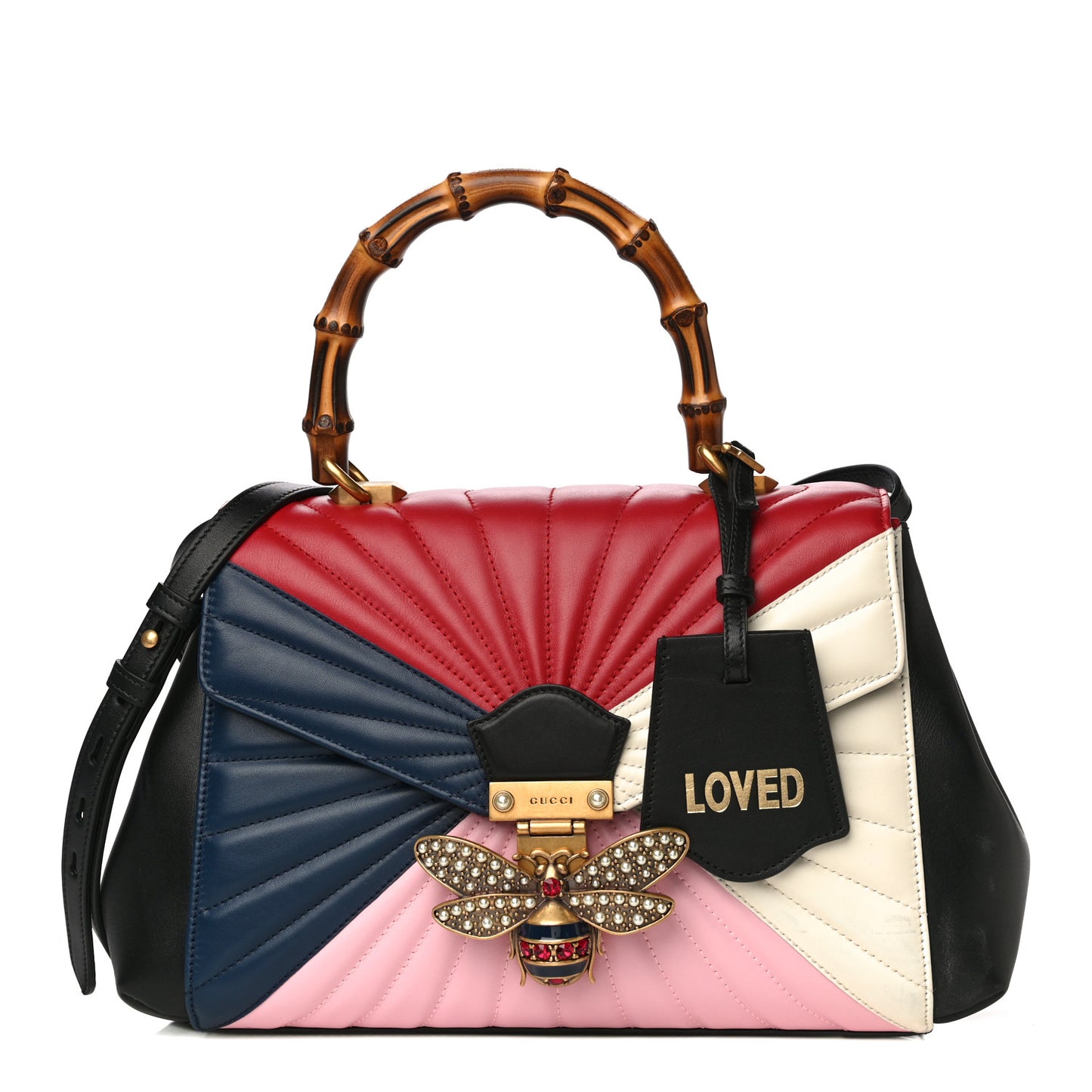 Calfskin Bamboo Trapuntata Queen Margaret Top Handle Bag Blue Agata Hibiscus Red Mystic White Sugar Pink