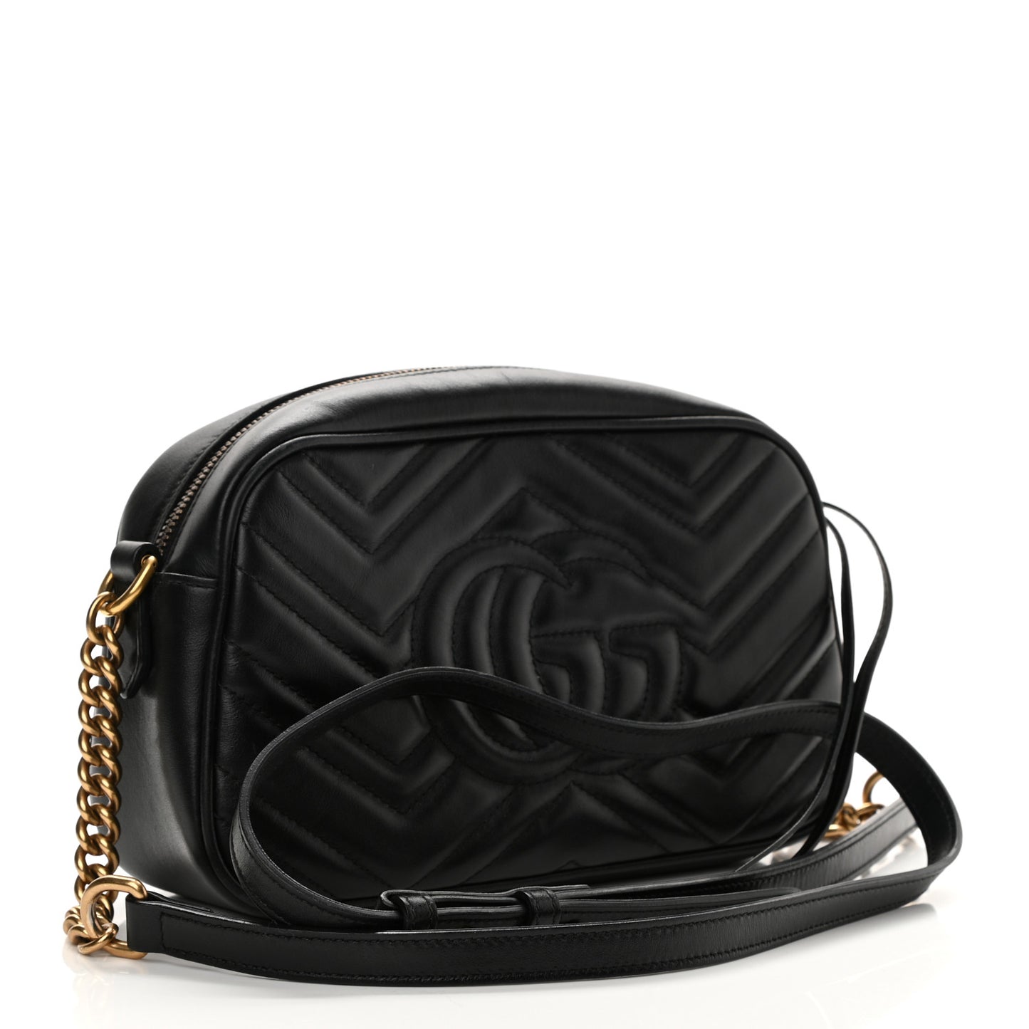 Calfskin Matelasse Small GG Marmont Chain Shoulder Bag Black