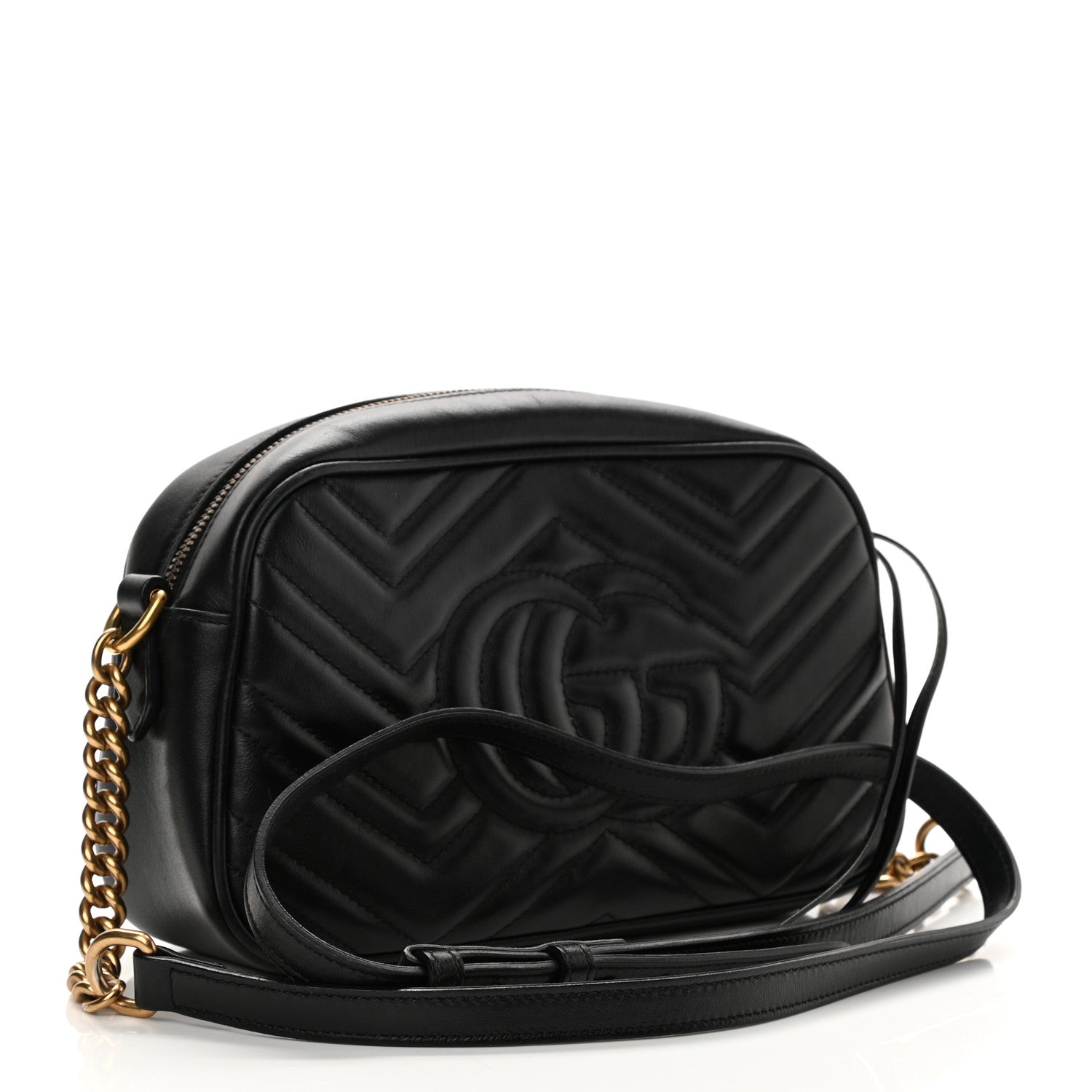 Gucci Calfskin Matelasse Small GG Marmont Chain Shoulder Bag Black 3 of 8