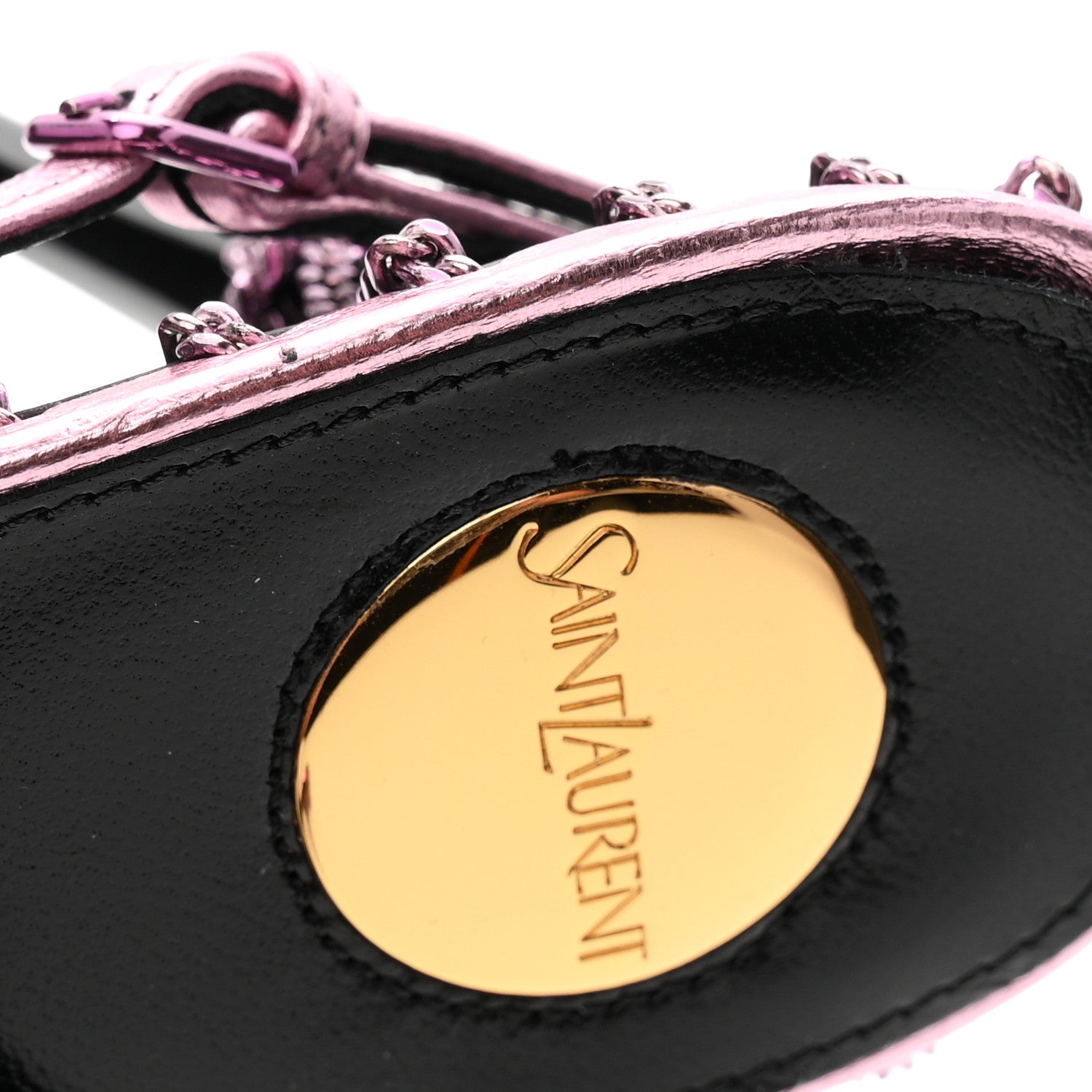 Saint Laurent Metallic Lambskin Chain Babylone 90 Ankle Strap Sandals 38 Bubblegum 8 of 9