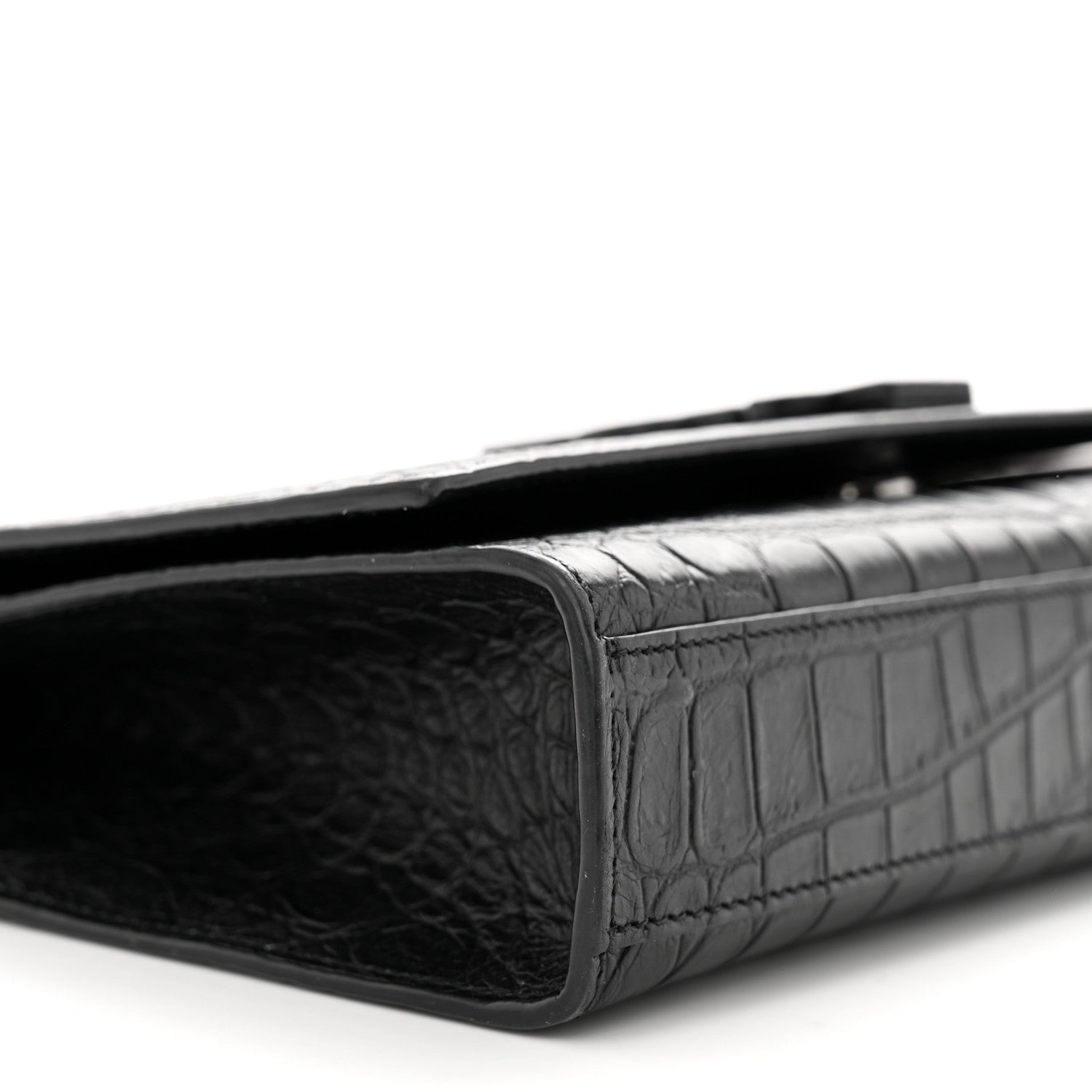 Saint Laurent Calfskin Crocodile Embossed Medium Classic Monogram Kate Satchel Black 8 of 10