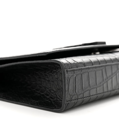 Saint Laurent Calfskin Crocodile Embossed Medium Classic Monogram Kate Satchel Black 8 of 10