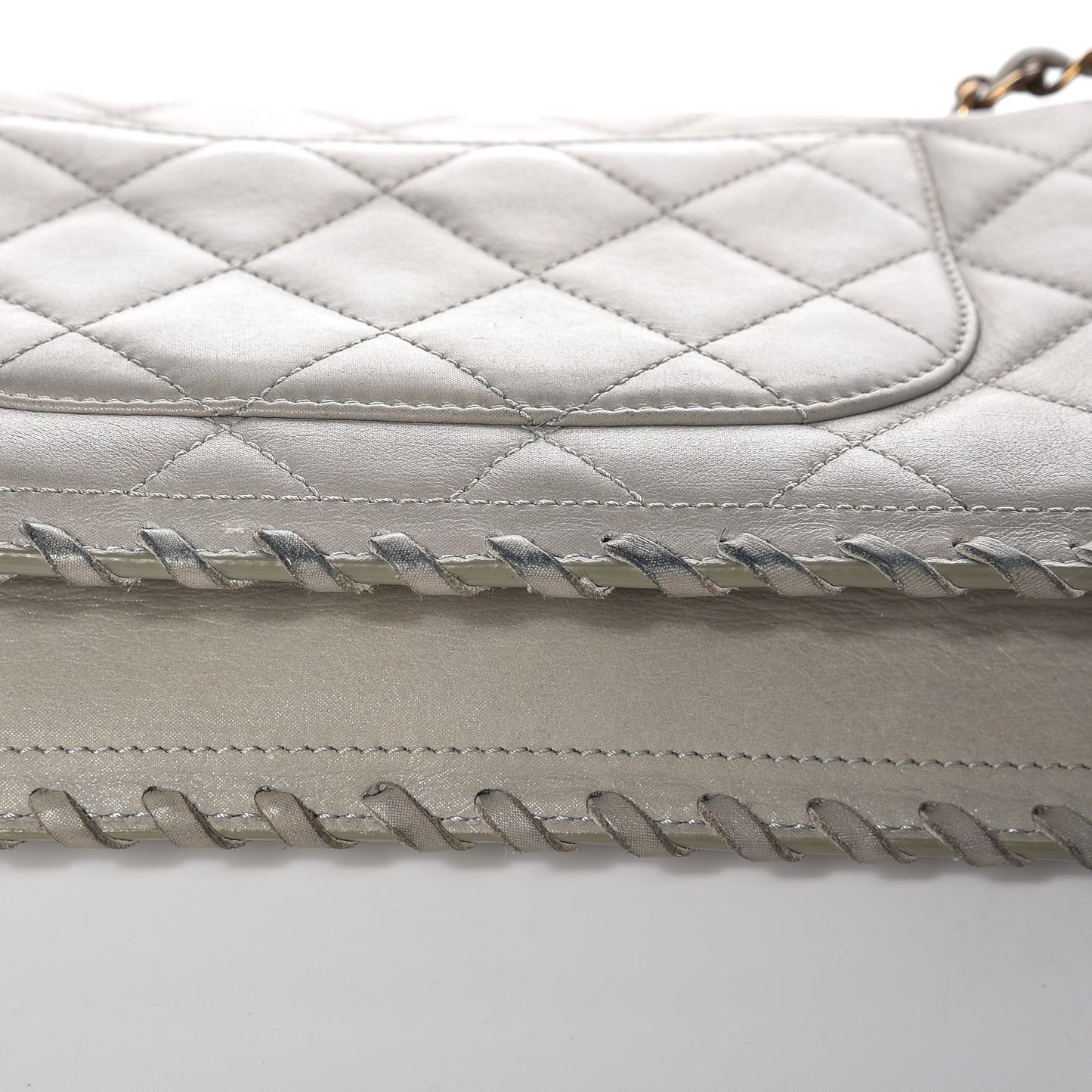 Iridescent Calfskin Medium Happy Stitch Flap Grey