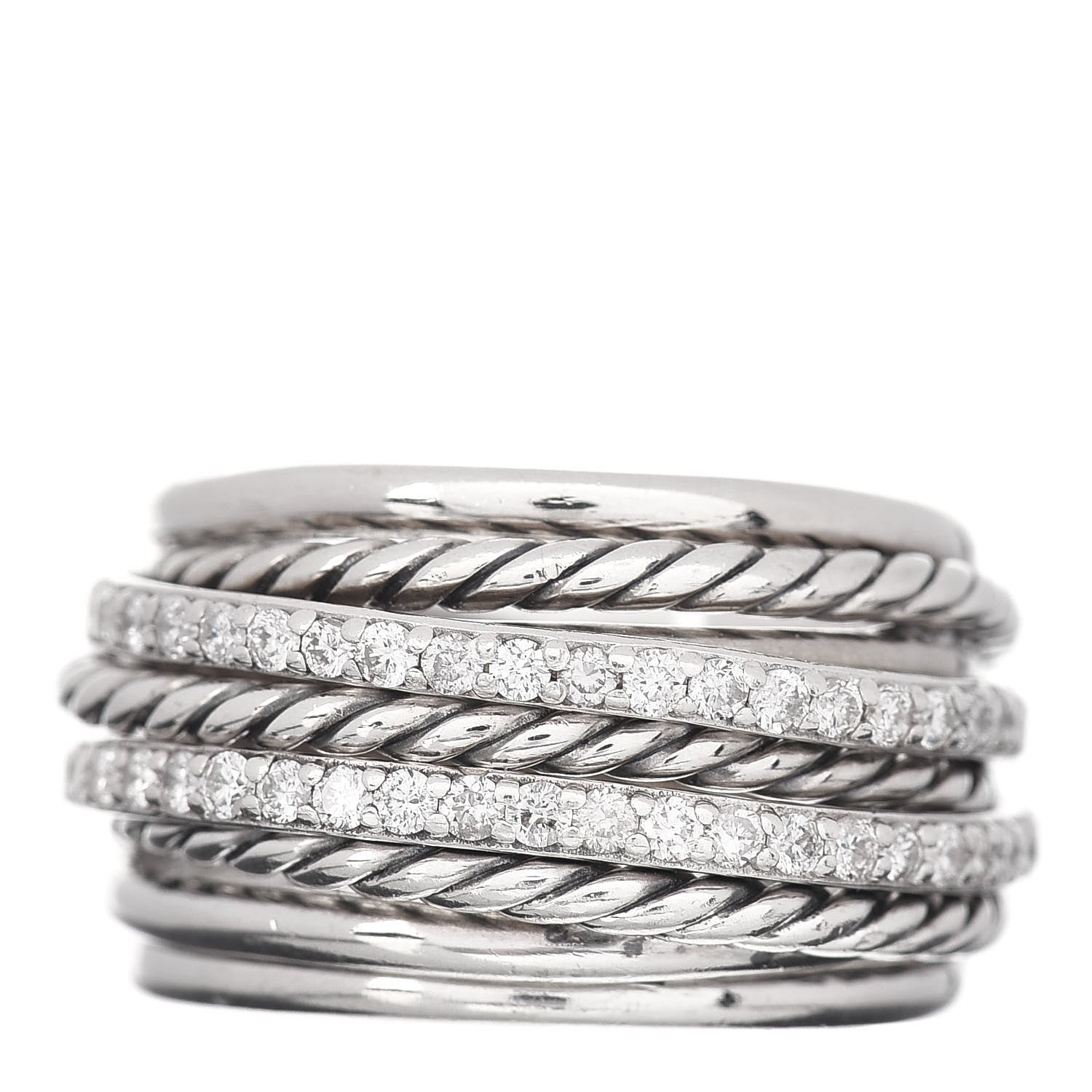David Yurman Sterling Silver Diamond Crossover Dome Ring 56 7.5 1 of 4