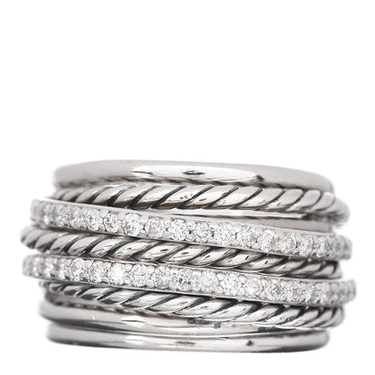 David Yurman Sterling Silver Diamond Crossover Dome Ring 56 7.5 1 of 4