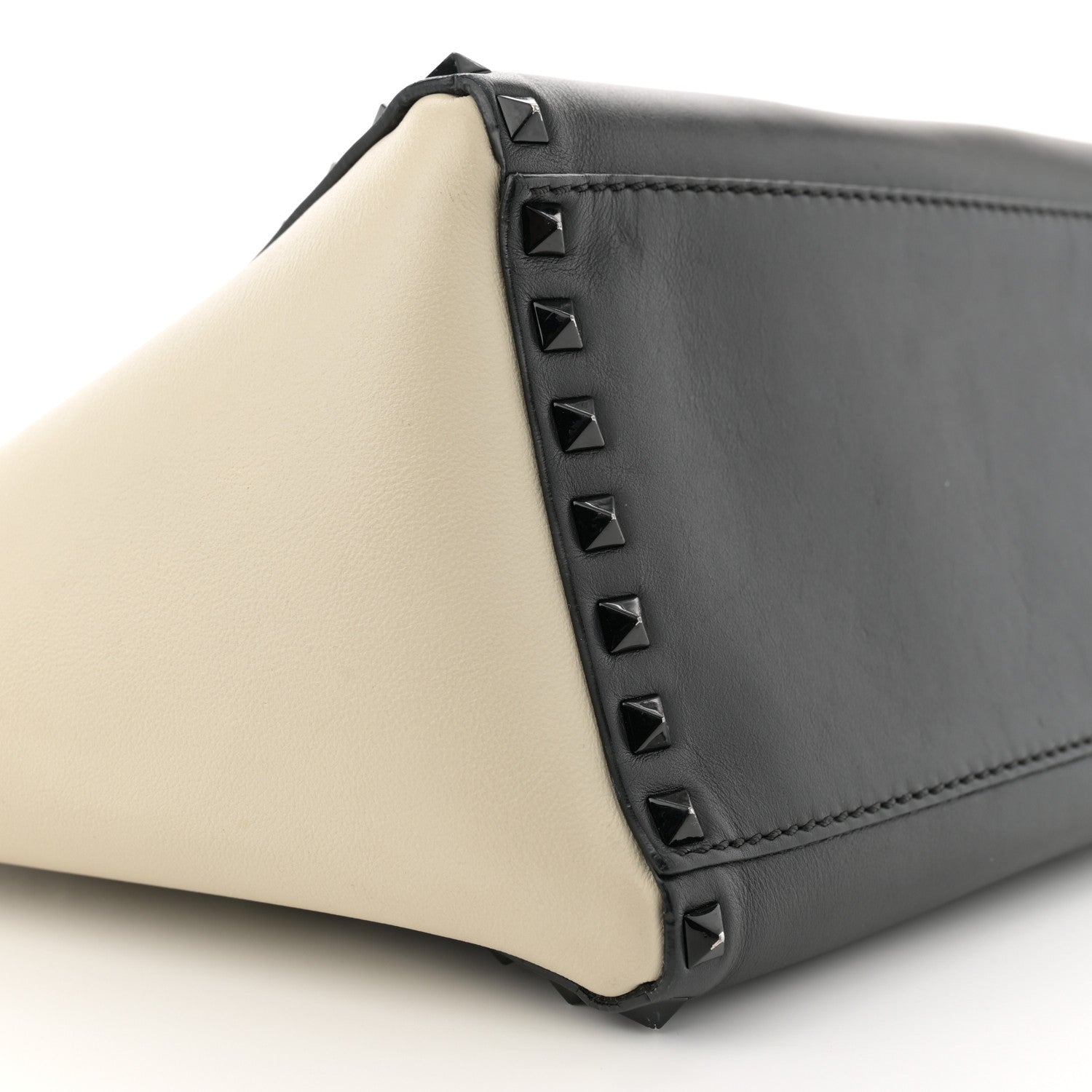 Valentino Garavani Vitello Bi-Color Small Rockstud Double Handle Tote Ivory Black 8 of 15