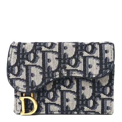 Christian Dior Oblique Saddle Card Holder Blue 1 of 13