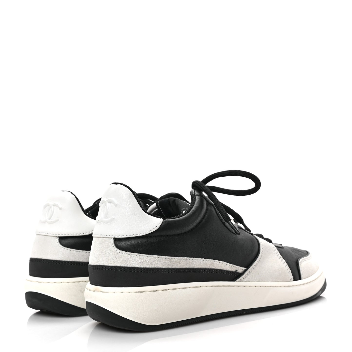 Lambskin Suede Calfskin Sneakers 39.5 Black White
