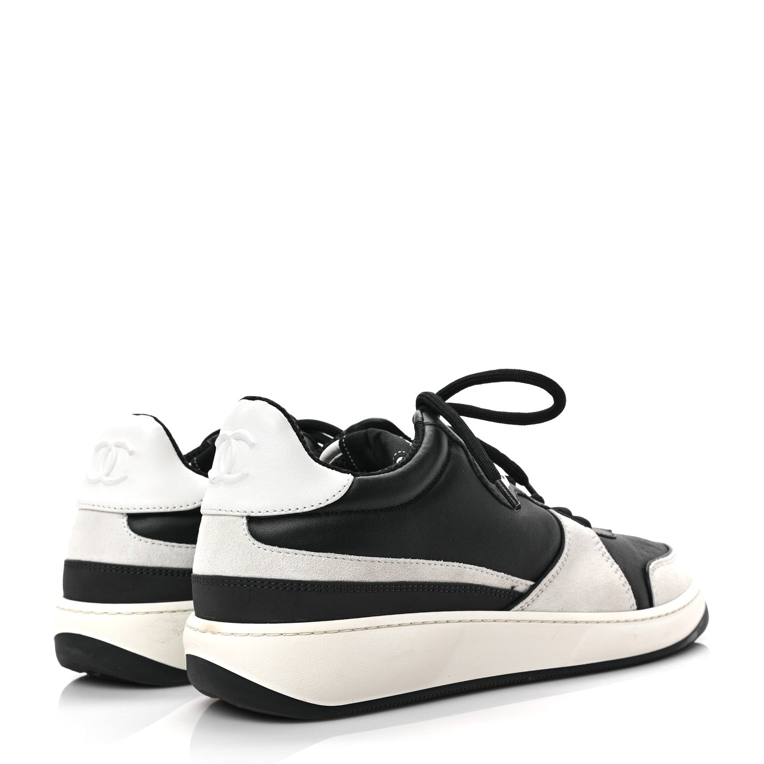 Chanel Lambskin Suede Calfskin Sneakers 39.5 Black White 4 of 8