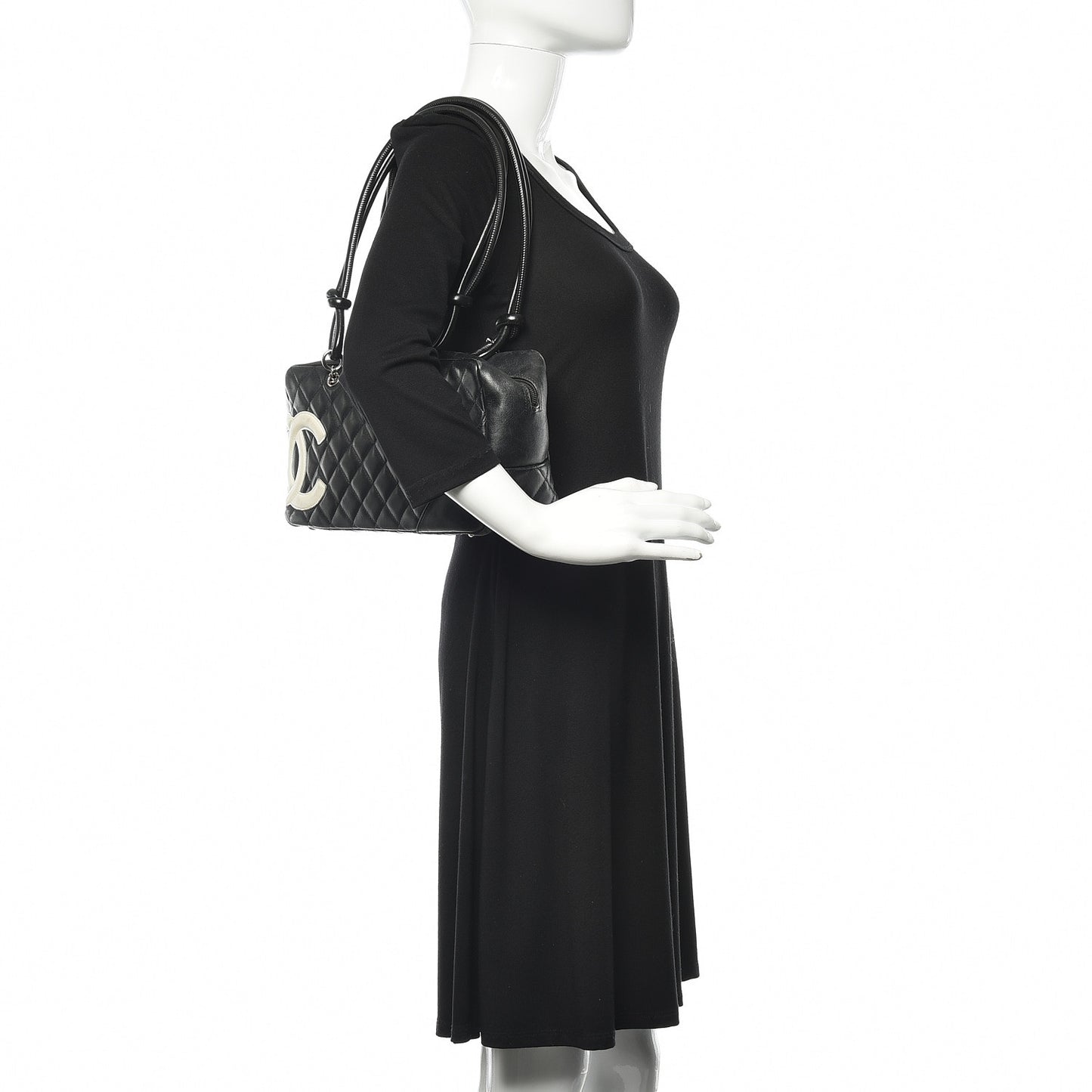 Calfskin Quilted Large Cambon Bowler Black White