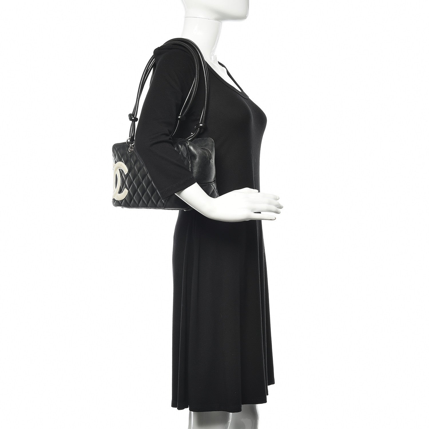 Chanel Calfskin Quilted Large Cambon Bowler Black White 2 of 18
