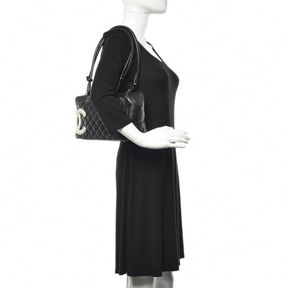 Chanel Calfskin Quilted Large Cambon Bowler Black White 2 of 18