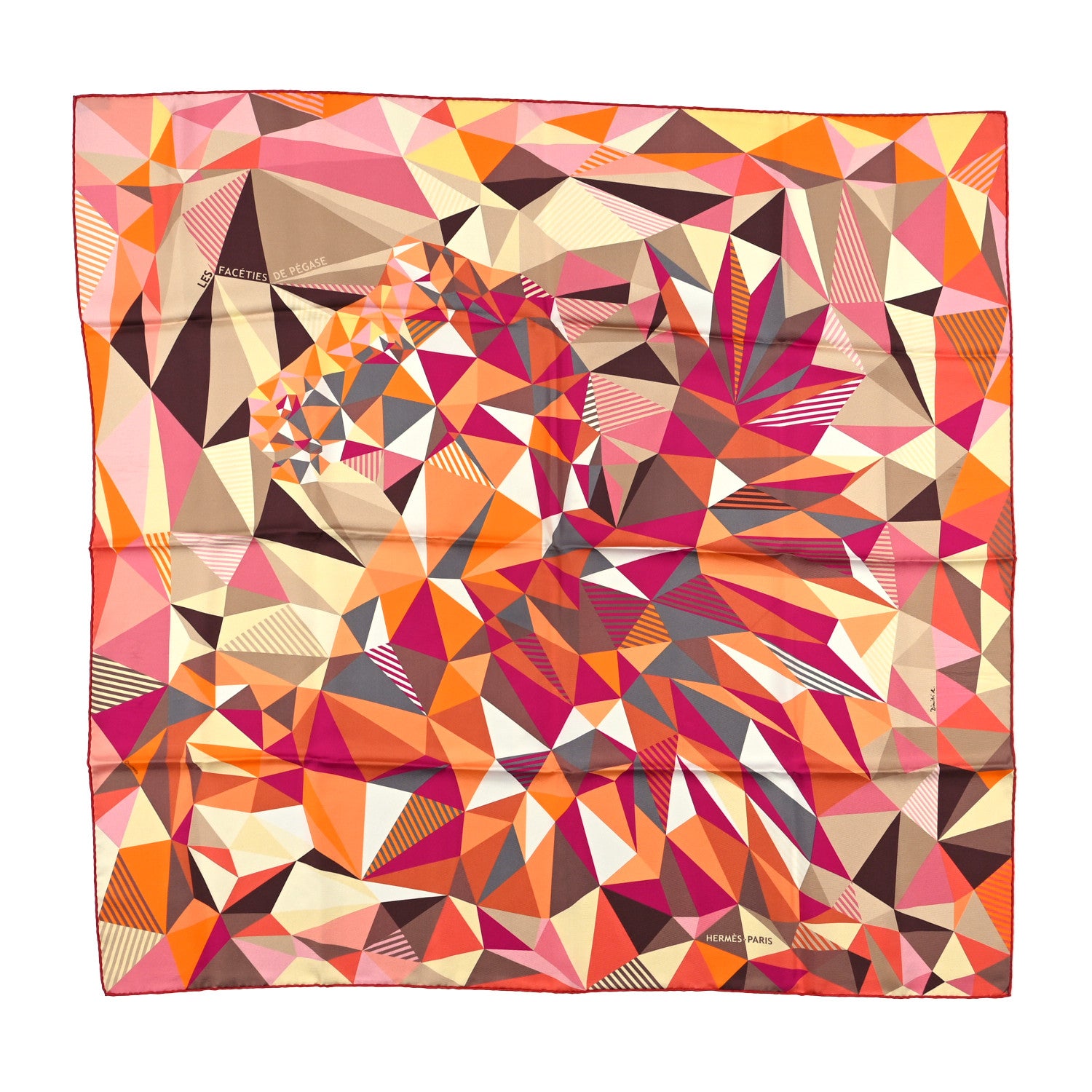 Hermes Silk Les Faceties De Pegase Scarf 90 Corail Fuchsia Orange 1 of 6