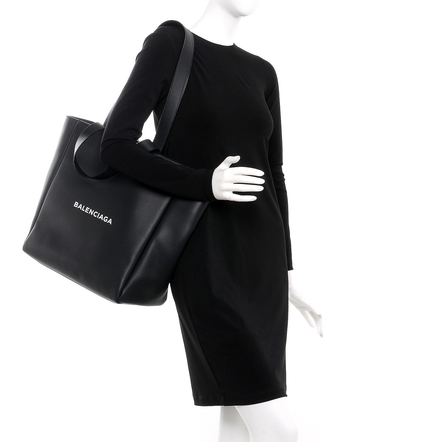 Calfskin Logo Medium Shopping Tote Black