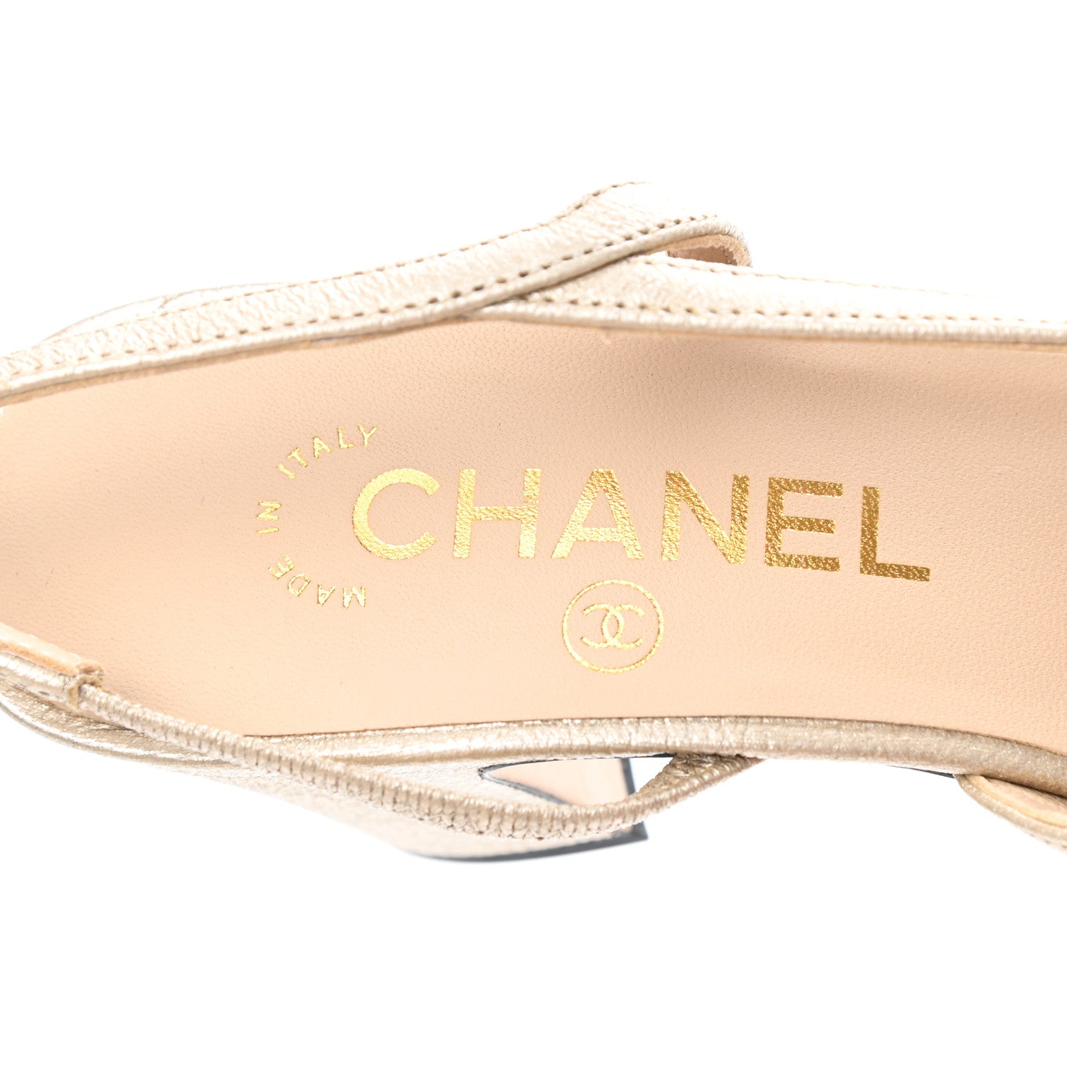 Chanel Metallic Lambskin Grosgrain Cap Toe CC Slingback Pumps 36.5 Gold Black 7 of 11