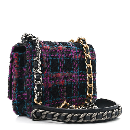Chanel Tweed Quilted Chanel 19 Wallet On Chain WOC Black Pink Blue 3 of 12
