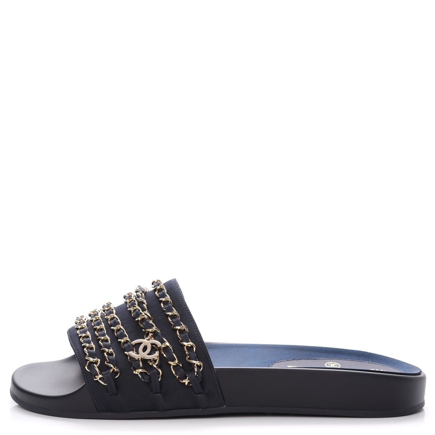 Lambskin Canvas Chain Flat Sandals 40 Marine