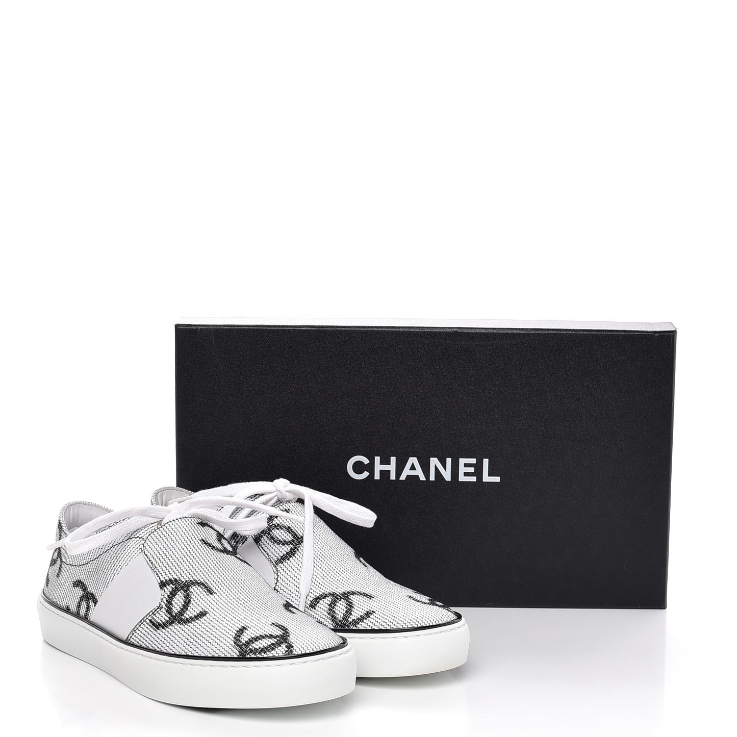 Embroidered Calfskin Womens CC Sneakers 38.5 Black White