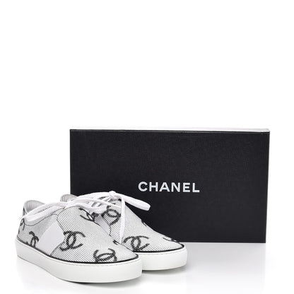 Chanel Embroidered Calfskin Womens CC Sneakers 38.5 Black White 11 of 11