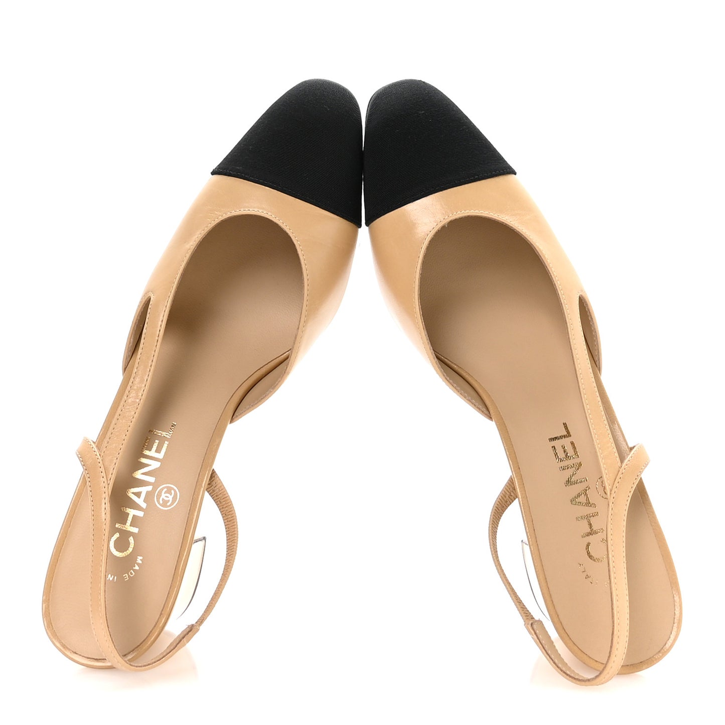 Goatskin Grosgrain Cap Toe CC Slingback Pumps 37.5 Beige Black