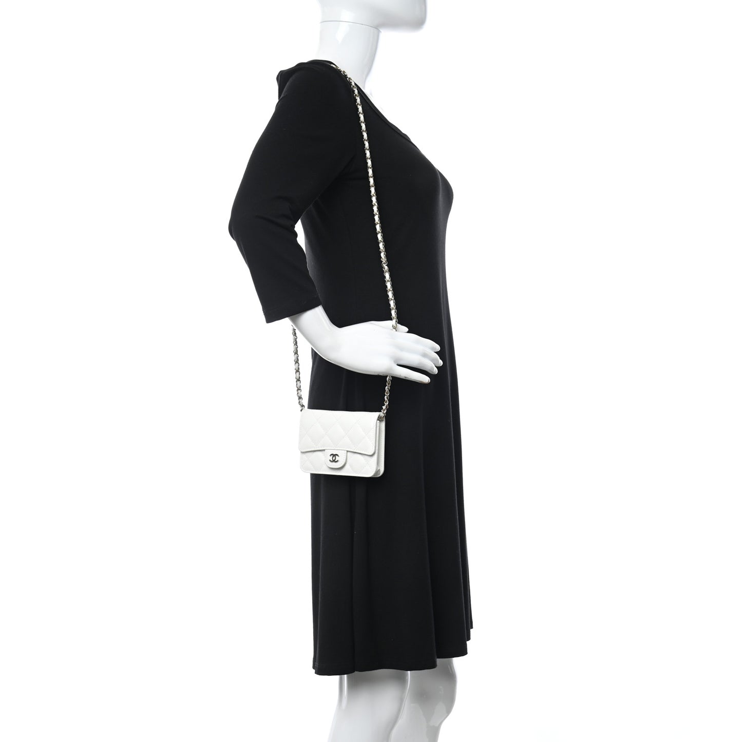 Caviar Quilted Mini Chain Bag White
