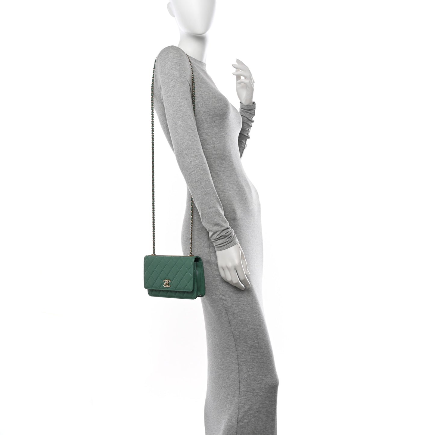 Lambskin Quilted Trendy CC Wallet On Chain WOC Green