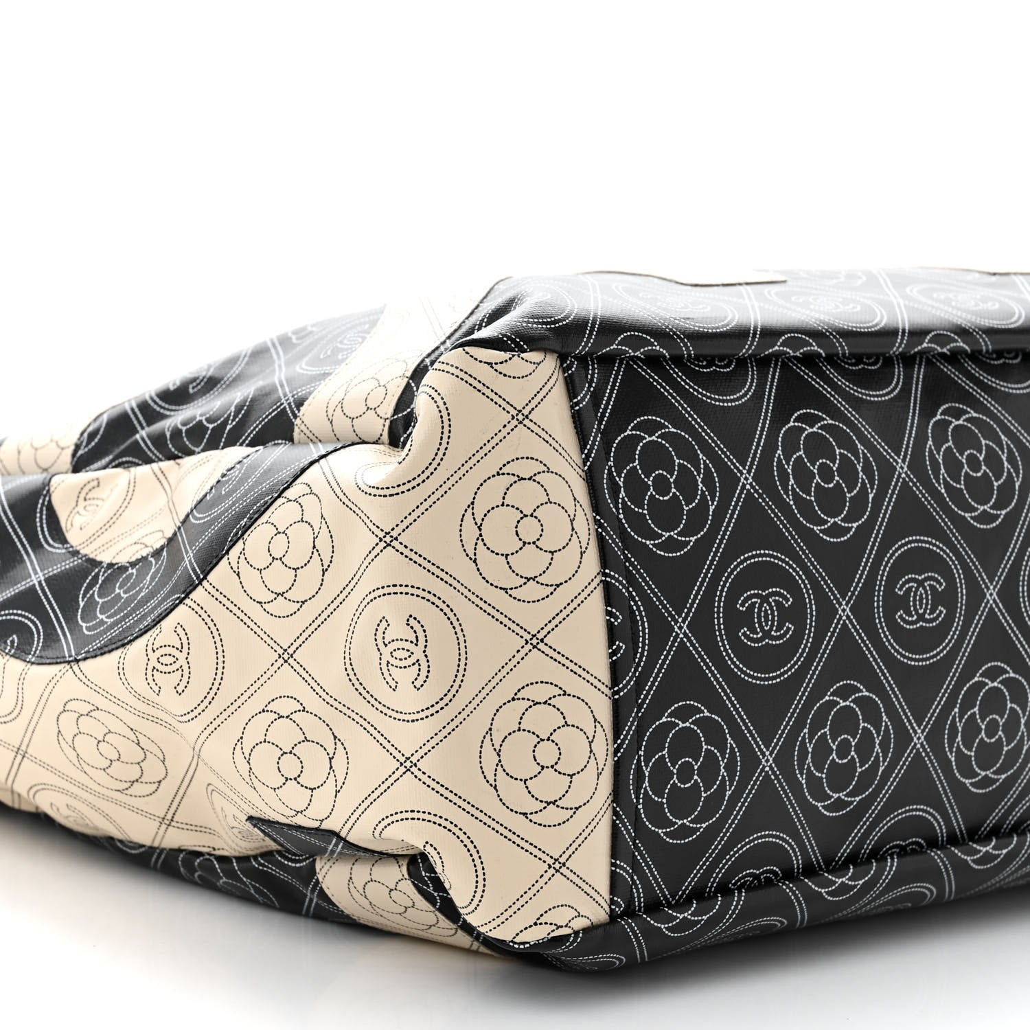 Chanel Coated Canvas Camellia Large Shopping Tote Black Beige 9 of 10