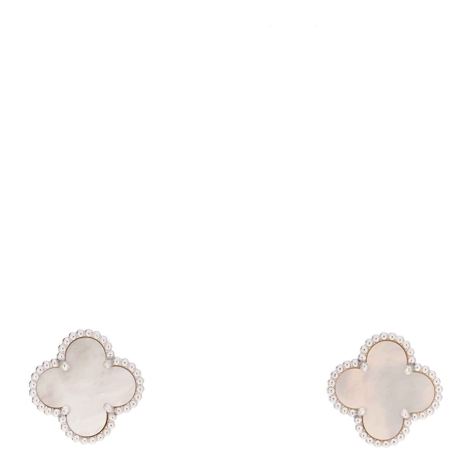 Van Cleef & Arpels 18K White Gold Mother of Pearl Vintage Alhambra Earrings 1 of 4