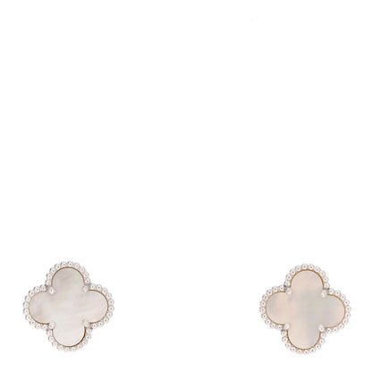 Van Cleef & Arpels 18K White Gold Mother of Pearl Vintage Alhambra Earrings 1 of 4
