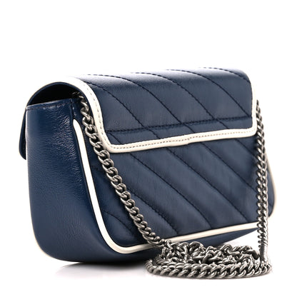 Gucci Vintage Effect Calfskin Matelasse Diagonal Super Mini Torchon GG Marmont Shoulder Bag Blue Agata Mystic White 3 of 11