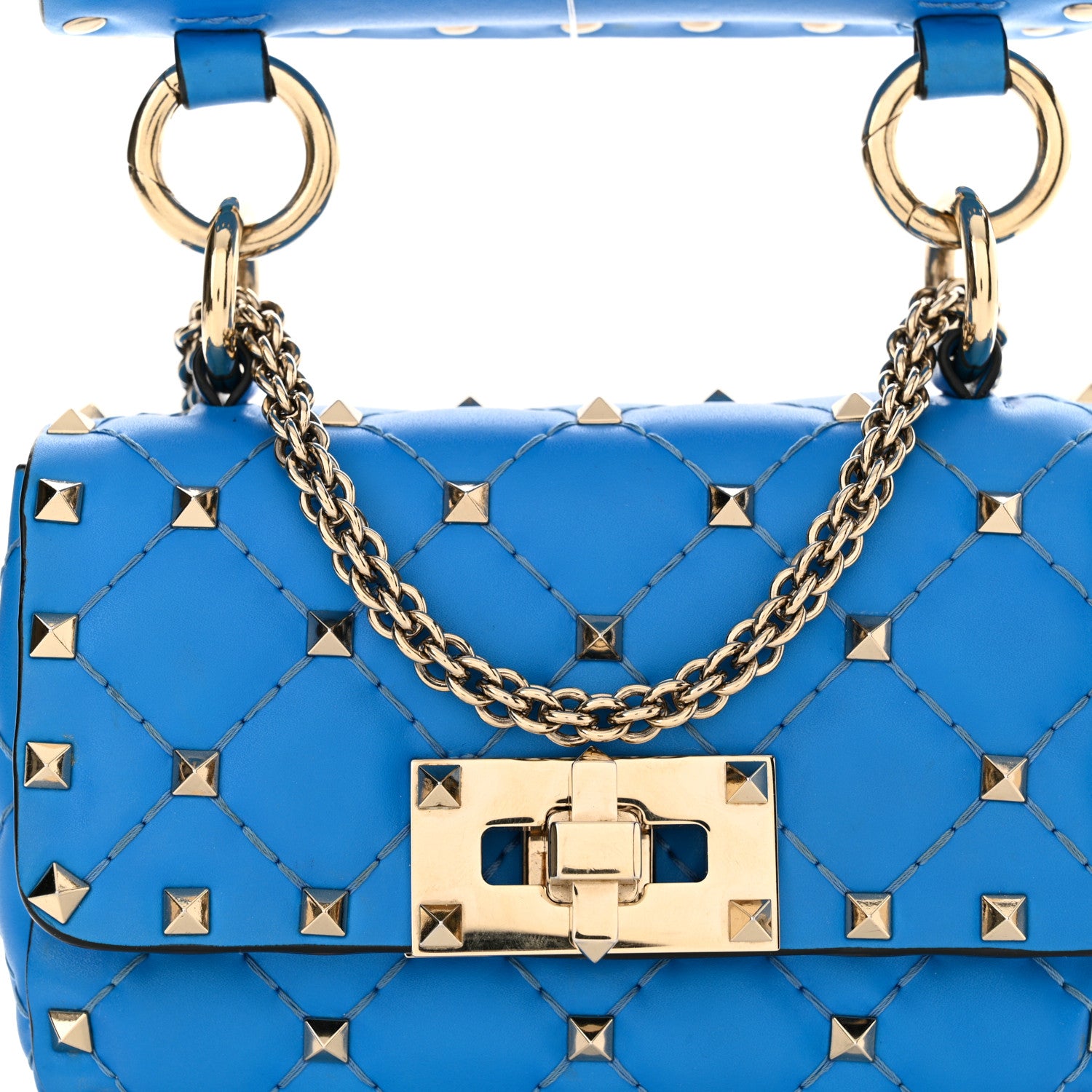 Valentino Garavani Calfskin Micro Rockstud Spike Shoulder Bag Blue Fluo 6 of 9