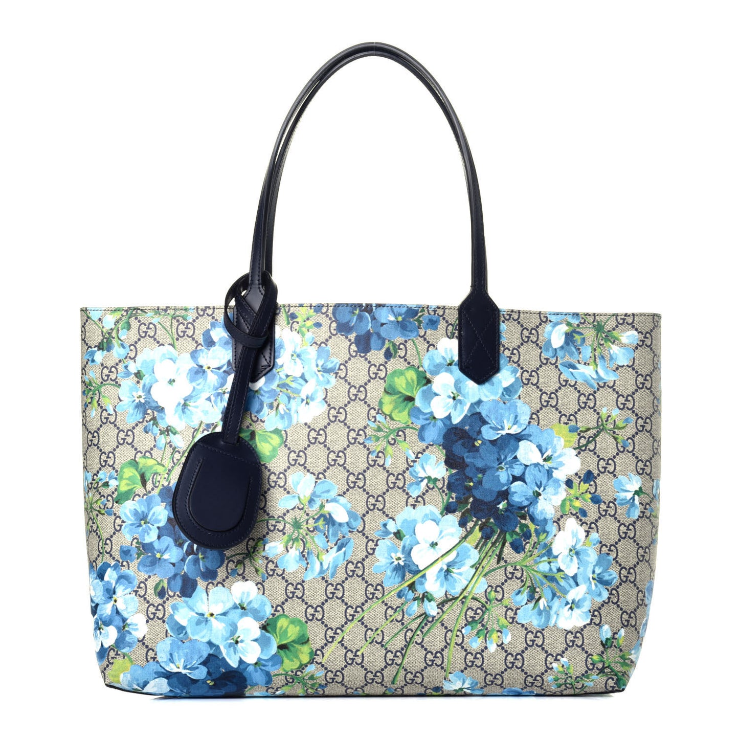 GG Supreme Monogram Blooms Medium Reversible Tote Beige Blue Navy