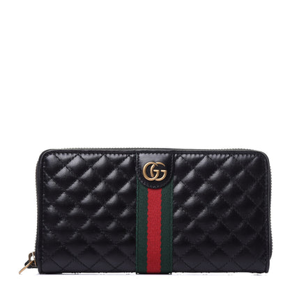 Gucci Calfskin Web Trapuntata GG Zip Around Wallet Black 1 of 11