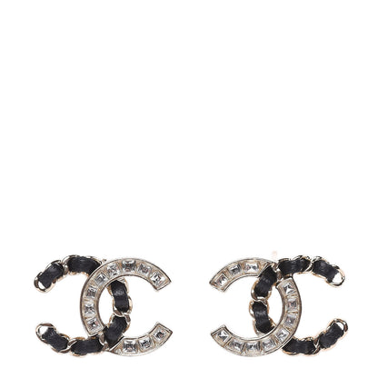 Chanel Crystal Baguette Lambskin Chain CC Vintage Allure Stud Earrings Black Gold 1 of 6